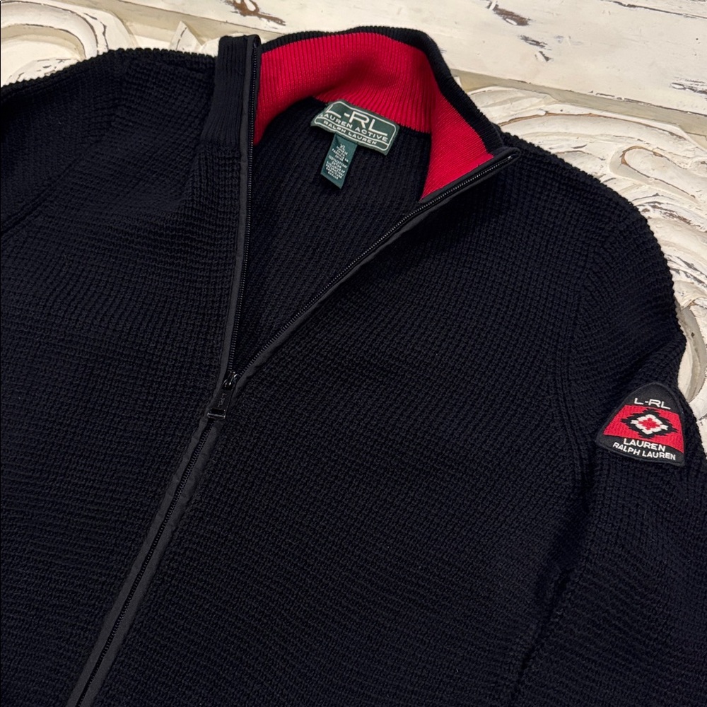 Lauren Active Ralph Lauren Zip Front Sweater Cardigan Womens XL Arm patch logo